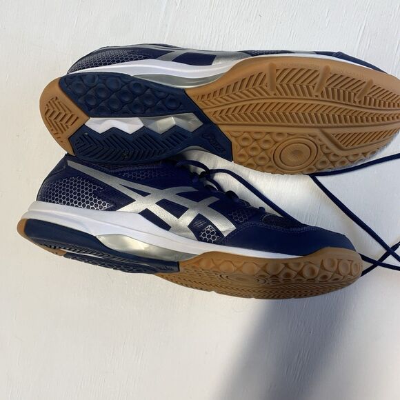 ASICS Mens Gel Rocket 9 shoes size 11.6 US Blue Silver White - Picture 5 of 10